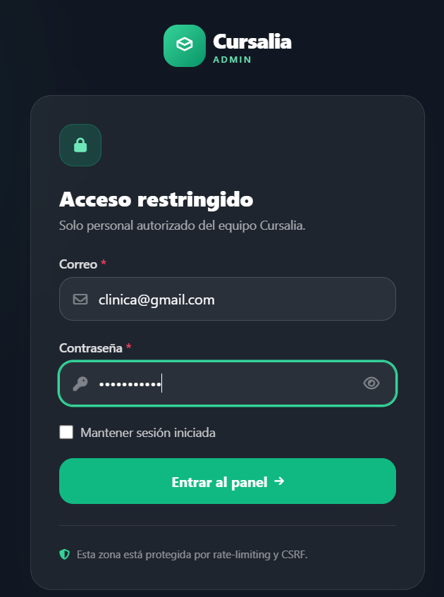 Iniciar sesión en el panel de administración de tu academia