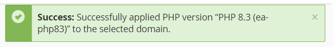 PHP 8.3 activado correctamente en el dominio