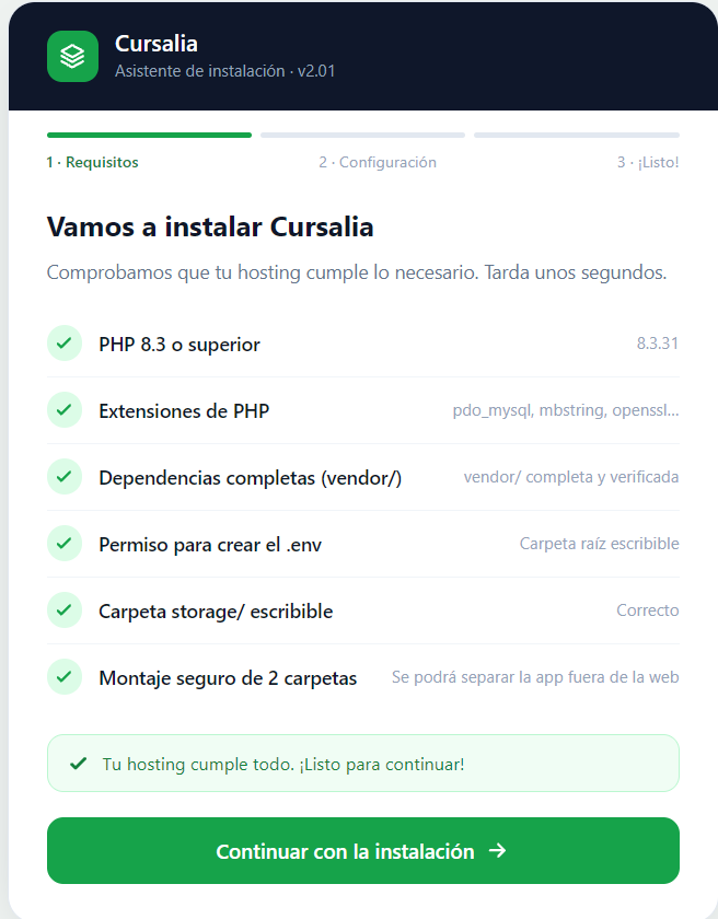 Requisitos cumplidos para instalar la academia online