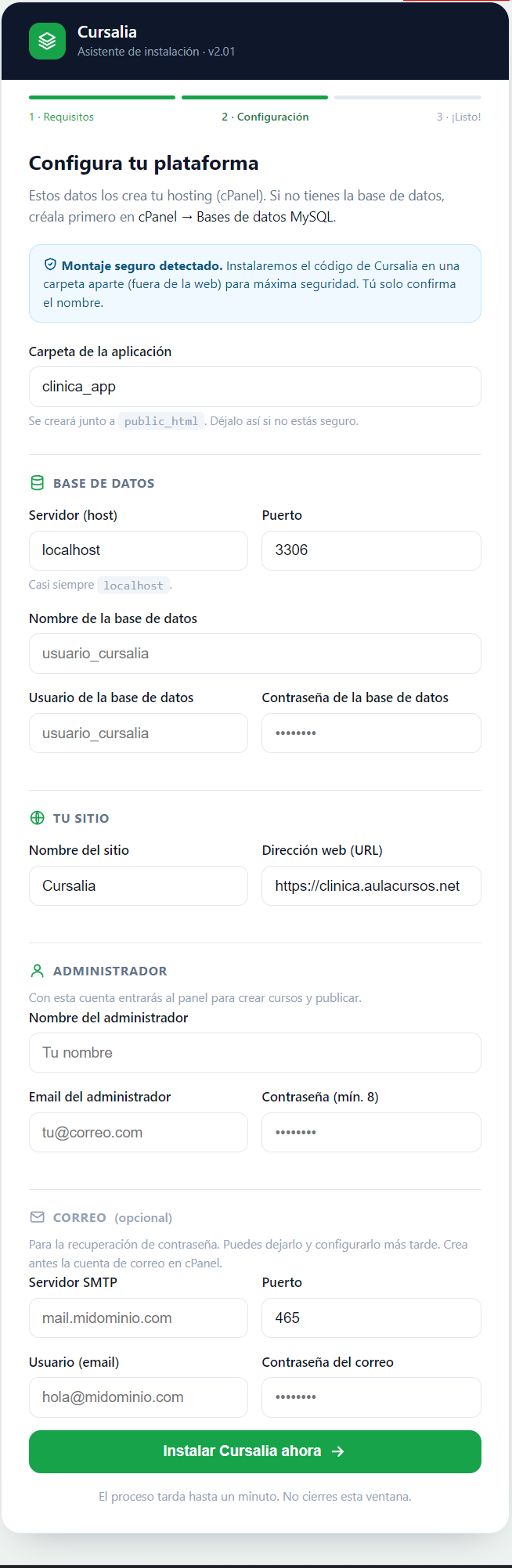 Configurar la base de datos y el administrador de tu plataforma