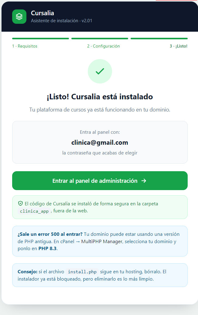Cursalia LMS instalado y listo para usar